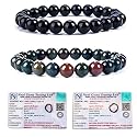 8MM Natural Healing Crystals Bracelets for Men Women Beaded Bracelets 2PCS (Black Obsidian &amp; Bloodstone)