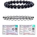 8MM Natural Healing Crystals Bracelets for Men Women Beaded Bracelets 2PCS (Black Obsidian &amp; Hematite)