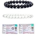 8MM Natural Healing Crystals Bracelets for Men Women Beaded Bracelets 2PCS (Black Obsidian &amp; Clear Quartz)