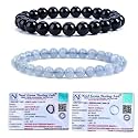 8MM Natural Healing Crystals Bracelets for Men Women Beaded Bracelets 2PCS (Black Obsidian &amp; Aquamarine)