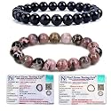 8MM Natural Healing Crystals Bracelets for Men Women Beaded Bracelets 2PCS (Black Obsidian &amp; Rhodonite)