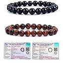 8MM Natural Healing Crystals Bracelets for Men Women Beaded Bracelets 2PCS (Black Obsidian & Red Tiger Eye)