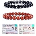 8MM Natural Healing Crystals Bracelets for Men Women Beaded Bracelets 2PCS (Black Obsidian &amp; Red Jasper)