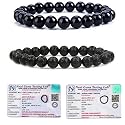 8MM Natural Healing Crystals Bracelets for Men Women Beaded Bracelets 2PCS (Black Obsidian &amp; Lava)
