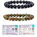 8MM Natural Healing Crystals Bracelets for Men Women Beaded Bracelets 2PCS (Black Obsidian &amp; Unakite)