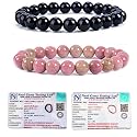 8MM Natural Healing Crystals Bracelets for Men Women Beaded Bracelets 2PCS (Black Obsidian &amp; Rhodochrosite)