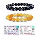 8MM Natural Healing Crystals Bracelets for Men Women Beaded Bracelets 2PCS (Black Obsidian &amp; Yellow Aventurine)