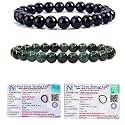 8MM Natural Healing Crystals Bracelets for Men Women Beaded Bracelets 2PCS (Black Obsidian &amp; Moos agate)
