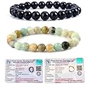 8MM Natural Healing Crystals Bracelets for Men Women Beaded Bracelets 2PCS (Black Obsidian &amp; Amazonite)