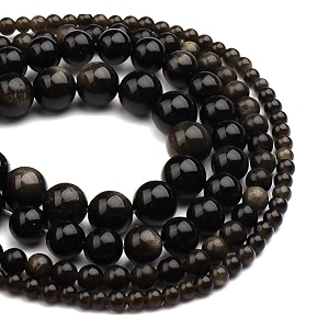 healing crystals jewelary making gemstone round beads for jewelry making  includes elastic string and needles for making cutomize bracelet 8mm golden obsidian
