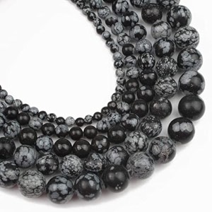 healing crystals jewelary making gemstone round beads for jewelry making  includes elastic string and needles for making cutomize bracelet 6mm snowflakes obsidian