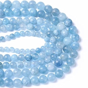 healing crystals jewelary making gemstone round beads for jewelry making  includes elastic string and needles for making cutomize bracelet 8mm aquamarine