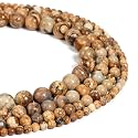 Healing Crystals Jewelary Making Gemstone Round Beads for Jewelry Making | Includes Elastic String, and Needles for Making Cutomize Bracelet (8MM, Picture Jasper)