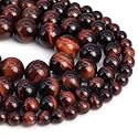 Healing Crystals Jewelary Making Gemstone Round Beads for Jewelry Making | Includes Elastic String, and Needles for Making Cutomize Bracelet (4MM, Red Tiger Eye)