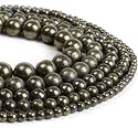 Healing Crystals Jewelary Making Gemstone Round Beads for Jewelry Making | Includes Elastic String, and Needles for Making Cutomize Bracelet (6MM, Pyrite)