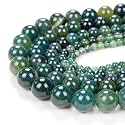 Healing Crystals Jewelary Making Gemstone Round Beads for Jewelry Making | Includes Elastic String, and Needles for Making Cutomize Bracelet (6MM, Moos Agate)