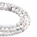 Healing Crystals Jewelary Making Gemstone Round Beads for Jewelry Making | Includes Elastic String, and Needles for Making Cutomize Bracelet (4MM, Howlite)
