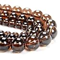 Healing Crystals Jewelary Making Gemstone Round Beads for Jewelry Making | Includes Elastic String, and Needles for Making Cutomize Bracelet (8MM, Smokey)