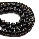 Healing Crystals Jewelary Making Gemstone Round Beads for Jewelry Making | Includes Elastic String, and Needles for Making Cutomize Bracelet (6MM, Golden Obsidian)