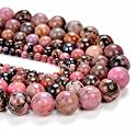 Healing Crystals Jewelary Making Gemstone Round Beads for Jewelry Making | Includes Elastic String, and Needles for Making Cutomize Bracelet (8MM, Rhodonite)