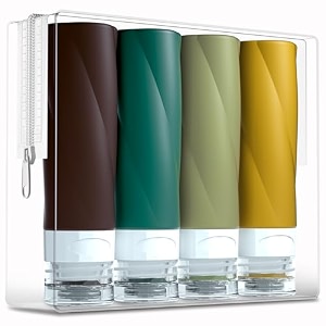 gemice 4-pack travel bottles 3oz tsa approved bpa free leak proof refillable clear toiletry bag adult green 90ml silicone oval 4 count travel