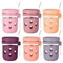 Gemice 6-Pack Overnight Oats Containers with Silicone Sleeves and Spoons, BPA-Free 16 oz Glass Mason Jars with Airtight Lids, Dishwasher Safe Overnight Oats Jars for Chia Pudding, Yogurt Meal Prep