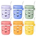 Gemice 6-Pack Overnight Oats Containers with Silicone Sleeves and Spoons, BPA-Free 16 oz Glass Mason Jars with Airtight Lids, Dishwasher Safe Overnight Oats Jars for Chia Pudding, Yogurt Meal Prep