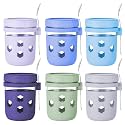 Gemice 6-Pack Overnight Oats Containers with Silicone Sleeves and Spoons, BPA-Free 16 oz Glass Mason Jars with Airtight Lids, Dishwasher Safe Overnight Oats Jars for Chia Pudding, Yogurt Meal Prep