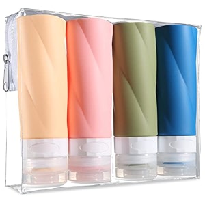 gemice travel bottles - 3oz tsa approved containers bpa free leak proof refillable clear toiletry bag 4 pack