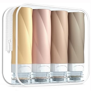 gemice travel bottles for toiletries 3oz tsa approved travel size containers bpa free leak proof travel tubes refillable liquid travel accessories with clear toiletry bag 4 pack