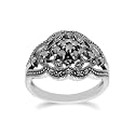 Gemondo Sterling Silver 925 Art Nouveau with Cluster Prong Set Marcasite Filigree Classic Statement Ring Size 5, 6, 7, 8, and 9