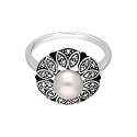 Gemondo USA Pearl, Marcasite, & Black Enamel Floral Sterling Silver Ring
