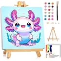 Gemozaic Axolotl Paint by Numbers Kit for Kids with Frame & Easel, 8x8 in