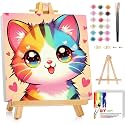 Gemozaic Cat Paint by Numbers Kit for Kids with Frame and Easel, 8 x 8 in
