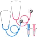 Gemscream 4 Pcs Kids Stethoscope and Syringes Toy Set Pink Blue