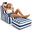 Gemscream Inflatable Accent Chair with Ottoman, Blue and White Stripes