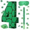 Gemscream Number 4 Cartoon Turtle Piñata with Blindfold Stick Confetti
