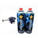 Automatic Camping Gas Torch Blowtorch with 2 Butane Gas Canisters | Adjustable Welding & Cooking Flame Gun | Refillable Portable Butane Torch | Black