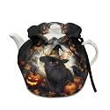 Generic Black Cat Tea Pot Cozies Double-sided Halloween Drawstring Teapot Dust Cover Insulation Warmth Breakfast Pot Holder Washable Reusable Table Decoration