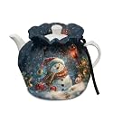 Generic Christmas Tea Pot Cosy Cotton Snowman Breakfast Tea Pot Dust Cover with Elastic Band Durable Drawstring Kettle Covers Home Family Decorative Accessories