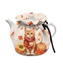 Generic Pumpkin Cat Tea Cosy for Teapots, Thanksgiving Tea Pot Dust Cover with Elastic Band, Insulated Kettle Cover, Breakfast Warmer for Home Kitchen Decorative Accessories