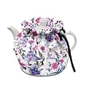 Generic Purple Floral Tea Pot Cosy Cotton Breakfast Tea Pot Dust Cover with Elastic Band Drawstring Kettle Covers Home Family Decorative Accessories
