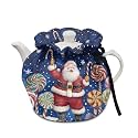 Generic Santa Claus Candy Tea Pot Cozies Double-Sided Christmas Drawstring Teapot Dust Cover Insulation Warmth Breakfast Pot Holder Washable Reusable Table Decoration