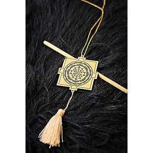 golden shree yantra car hanging dream catcher  hindu religious car interior accessory  vastu spiritual hanging for positive energy  decorative hanging for car home office  ideal gift