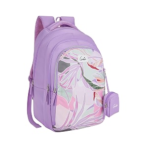 genie rosa school backpack for girls 19 in-36 ltr with three compartments side pockets and light weight with padded shoulders best for booksstationerylunch box amp essentials - lavendarmulticolor
