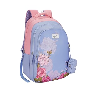 genie juliet school backpack for girls19 in-36 ltr with three compartmentsside pockets and light weight with padded shouldersbest for booksstationerylunch box amp essentials-lavendarmulticolour