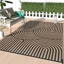 GENIMO 5'x8' Outdoor Rug for Patio Waterproof, Reversible Plastic Straw Rug, Geometric Area Rug Outside Carpet, Camping Mats for Rv, Backyard, Deck, Balcony, Porch, Beach Black&Brown