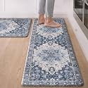 GENIMO Anti Fatigue Kitchen Mats for Floor 2PCS, Standing Rugs,Navy Blue