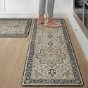 GENIMO Anti Fatigue Kitchen Mats for Floor 2PCS, Standing Rugs,Gold Black