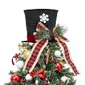 GENMOUS Christmas Hat Tree Topper, Buffalo Plaid Snowflake Christmas Tree Topper Bows with Light, Xmas Tree Top Ornament Home Decorations Ideal Gifts
